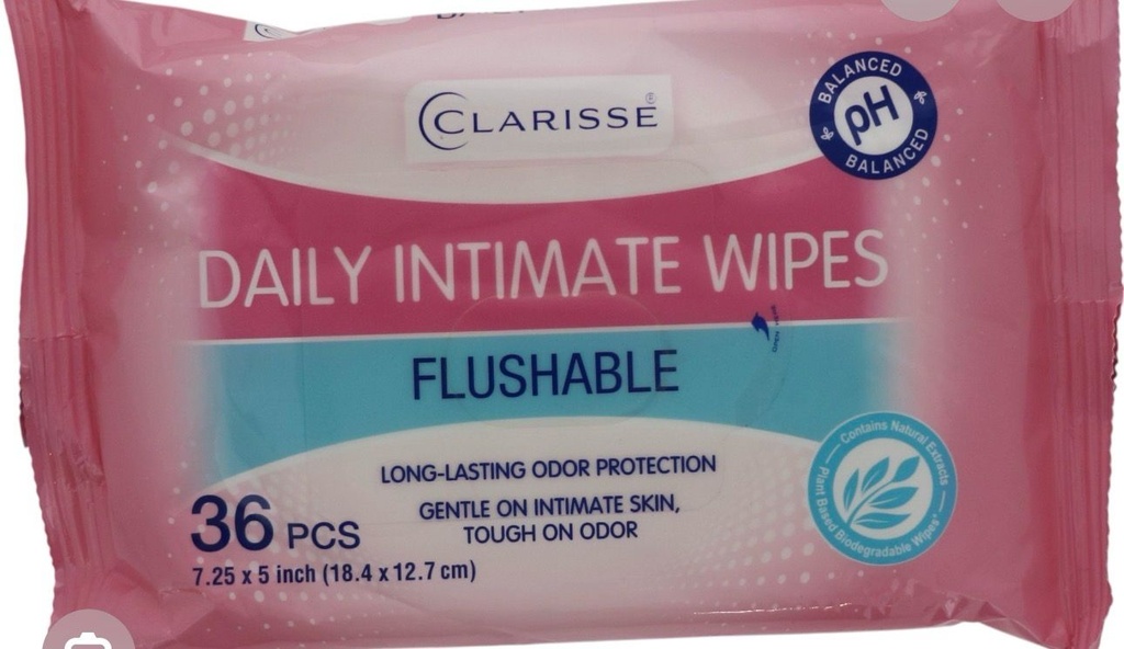 CLARISSE Feminine Cleansing Wipes W/tray Flushable 36ct /24
