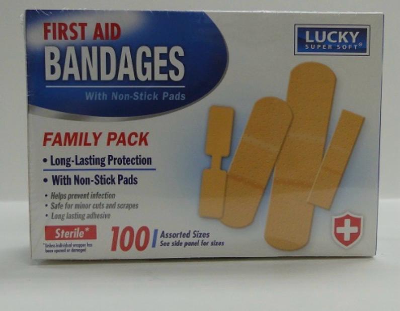 [808829127065] LUCKY FIRST AID BANDAGES 100PK /24