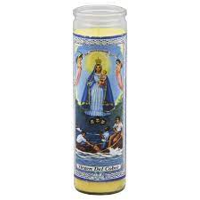Candle 8" w/Label Caridad Del Cobre 400ml 12pk Yellow