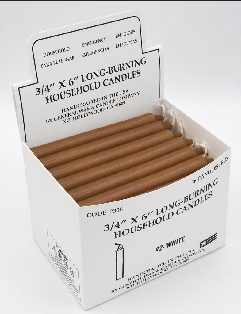 CANDLE HOUSEHOLD BROWN 36PK /6