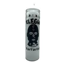 [186148275118] CANDLE ELEGUA 8" screened glass WHITE 12PK