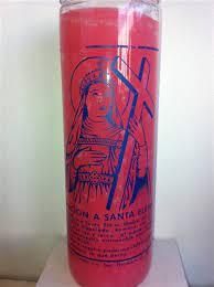 CANDLE 8" Screened Glass Santa Elena/La Reina de Jerusalen  12pk PINK