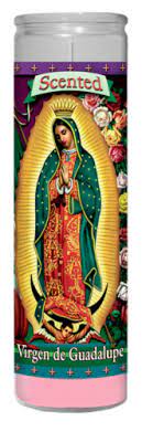 CANDLE 8" W/Label Virgin Guadalupe 400ml 12pk Pink