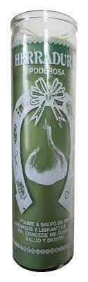 CANDLE 8" Screened Glass Horseshoe/La Herradura 12pk Green