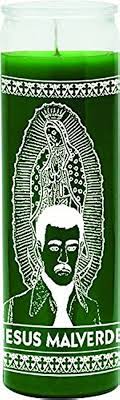 CANDLE 8" Screened Glass JESUS MALVERDE-470ML-12pk Green