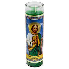 [74604673810444] CANDLE 8" W/Label San Judas 400ML-12pk Green