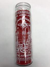 CANDLE 8" Screened glass JUSTO JUEZ 12PK RED