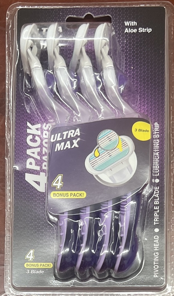 ULTRA MAX RAZOR 4PK 3 Blade Purple F/WOMEN /96