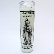 CANDLE 8" W/Label Santa Muerte 400ml 12pk White (681110)