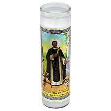 CANDLE 8" W/Label San Martin De Porres 400ml 12pk White