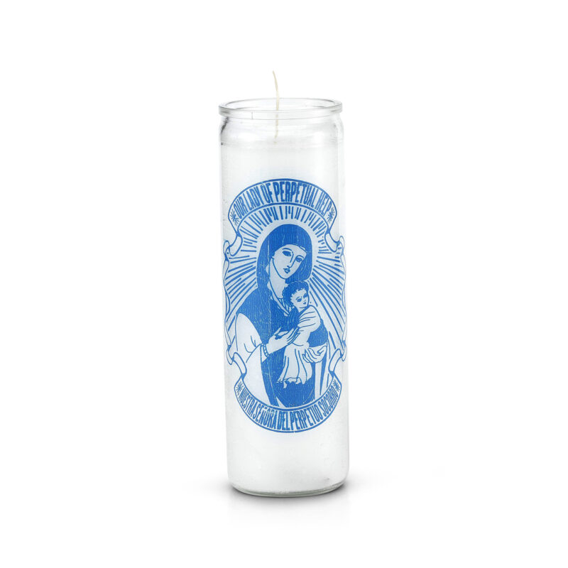 CANDLE 8" W/Label Perpetual help / Socorro 12pk White