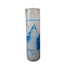 CANDLE 8" Screened Glass YEMAYA 12pk WHITE