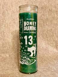 CANDLE 8" Screened Glass Money Drawing12pk green