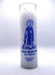 CANDLE 8" Screened Glass SAN MARTIN DE PORRES WHITE 12PK