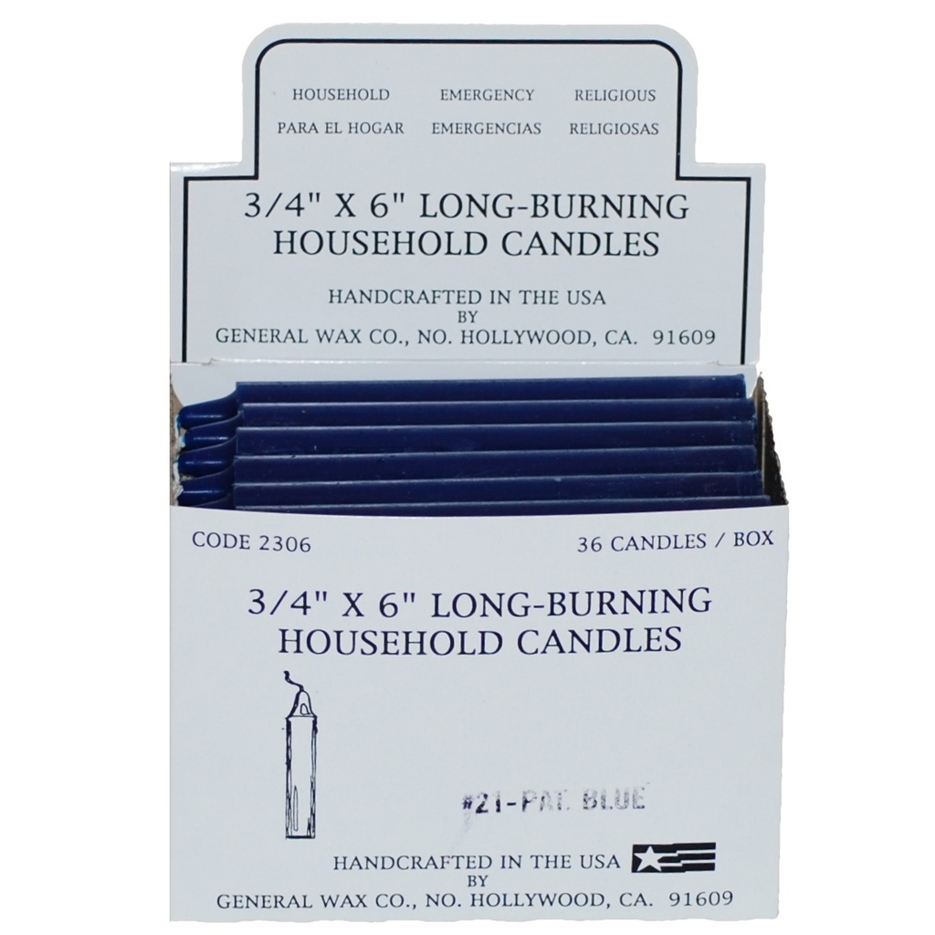 CANDLE HOUSEHOLD BLUE 36PK /6