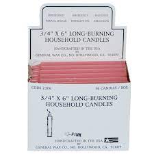 CANDLE HOUSEHOLD PINK 36PK /6