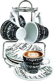 ESPRESSO COFFEE SET 9PC W/STAND BLACK & WHITE /12