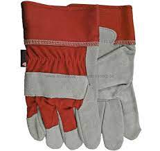 GLOVES LEATHER GRAY & RED GLV-5006 /12