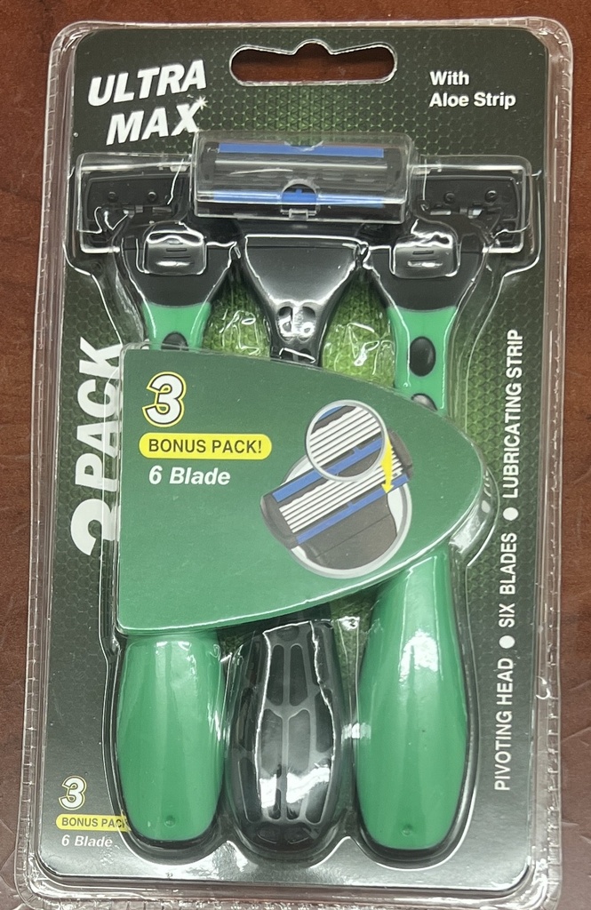 ULTRA MAX RAZOR 3PK 6 Blades W/ALOE F/MEN /96