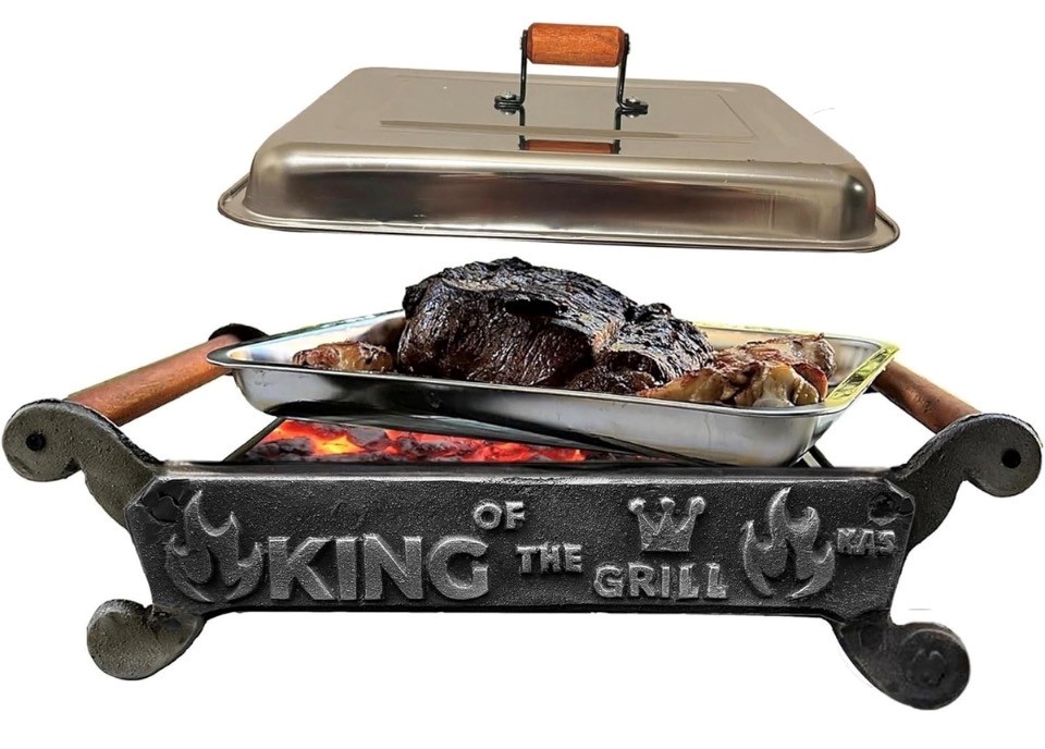 TABLETOP CHARCOAL BBQ GRILL & MEAT WARMER S/S