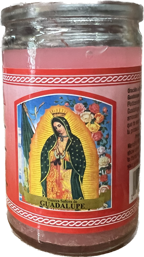 CANDLE 50 HR 3" GUADALUPE w/label glass12PK  PINK