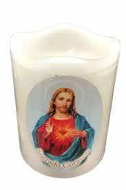 CANDLE 50 HR 3" w/label Sagrado Corazon 12pk RED
