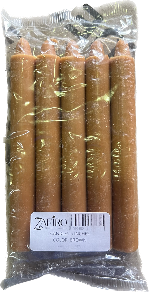 [7592800004775 BROWN] ZAFIRO CANDLE HOUSEHOLD 6" BROWN 5PK /24