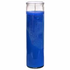 CANDLE 7 DIA Clear glass 470ml BLUE 12PK