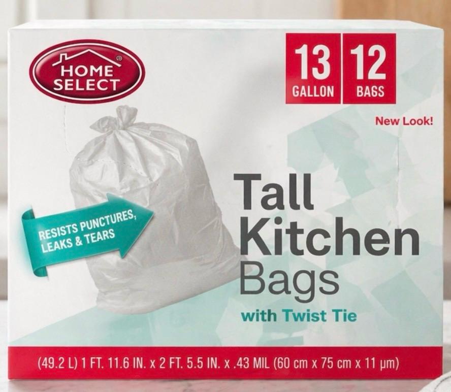 HOME SELECT TRASH BAGS 13G -12ct Twist W/Tie /24