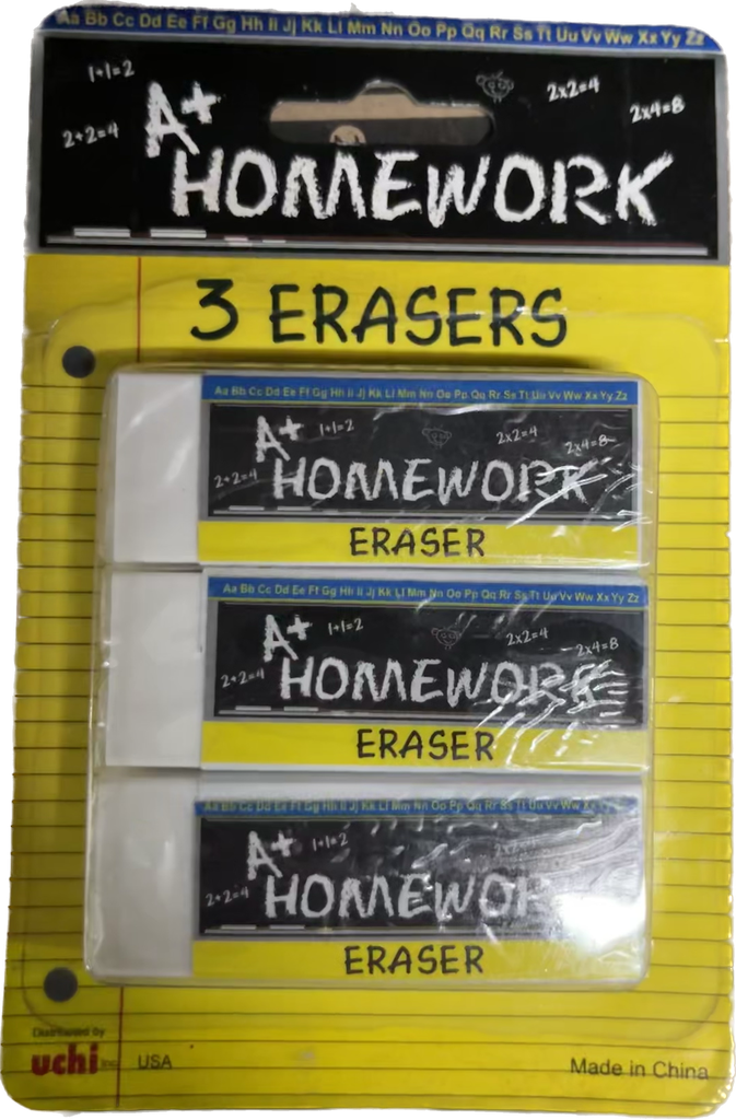 ERASERS WHITE 3PK LG RECT. (UC1344) /48