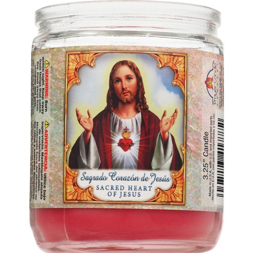 [186148525107 24PK] CANDLE 50 HR 3" SAGRADO CORAZON DE JESUS 24PK RED