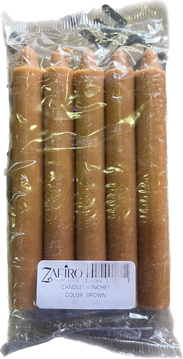 [7592800004775 BROWN] ZAFIRO CANDLE HOUSEHOLD 6"  BROWN 5PK /24