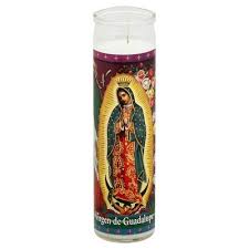 [61711] CANDLE 8" W/label Virgin Guadalupe 400ml 12pk white