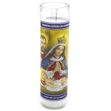 [01031426703986  7460467381174] CANDLE 8" W/Label ALTAGRACIA  400ml 12pk WHITE