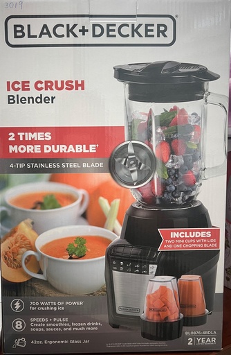 [050875003019] Black & Decker Blender 8 Speed Glass Jar Blk BL0876-4BDLA