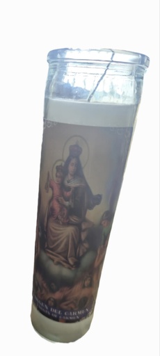[62111] CANDLE 8" W/Label Virgen Del Carmen 12pk white