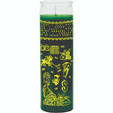 [41405] CANDLE 8" Screened Glass CASINO GREEN 12PK