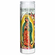 [GUADALUPELABELWHITE] CANDLE 8" Virgin Guadalupe 400ml W/LABEL 12pk WHITE
