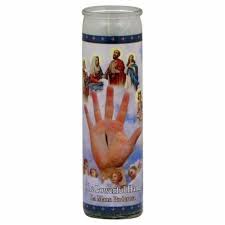 [7460467381297 7592800009206] CANDLE 8" W/Label  MANO PODEROSA 12PK GREEN