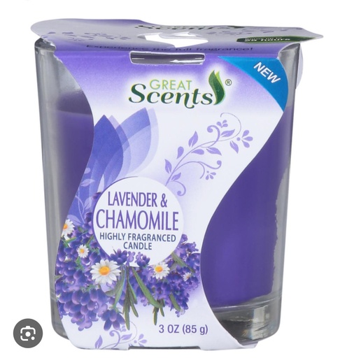 [808829118698] GREAT SCENTS CANDLE JAR lavender & chamom 3oz /12