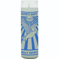 [01031426704011] CANDLE 8" Screened Glass HOLY SPIRIT 12pk BLUE