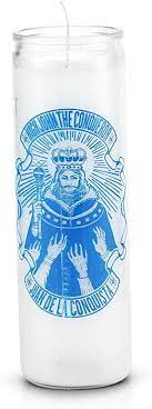 [27011] CANDLE 8" Screened Glass Juan el Conquistador 12pk White