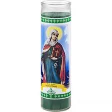 [7460467381327] CANDLE 8" W/Label SANTA MARTA12PK GREEN