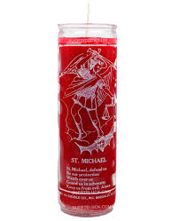[186148242103] CANDLE 8" Screened Glass Michael / SAN MIGUEL Red 12pk