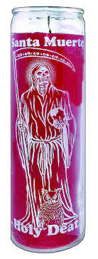 [MUERTERED] CANDLE 8" Screened Glass SANTA MUERTE 12pk RED
