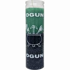 [3460501] CANDLE 8" Screened Glass OGUN GREEN/BLACK 12PK