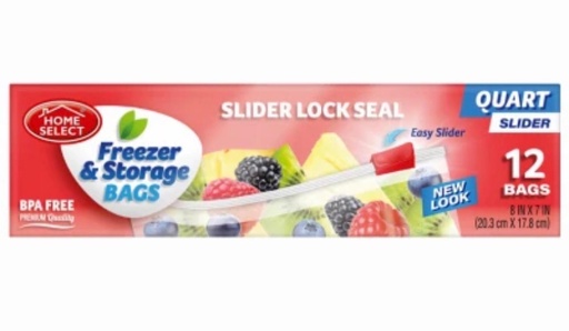 [808829060812] Home Select Freezer Storage Bag Slider 1QT 12ct /24