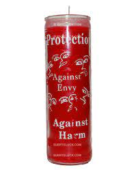 [27710] CANDLE 8" Screened Glass PROTECCION Red 12pk