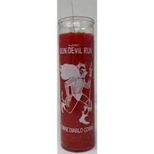 [29010] CANDLE 8" Screened Glass RUN DEVIL RUN 12pk Red