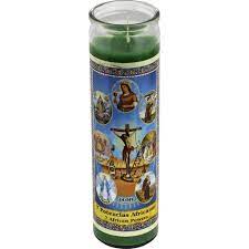 [7AFRICANGREENLABEL] CANDLE 7 AFRICAN POWERS 400ML GREEN 8" WLABEL 12PK